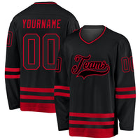 Custom Hockey Jersey - Black Black-Red