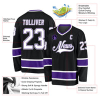 Custom Hockey Jersey - Black White-Purple