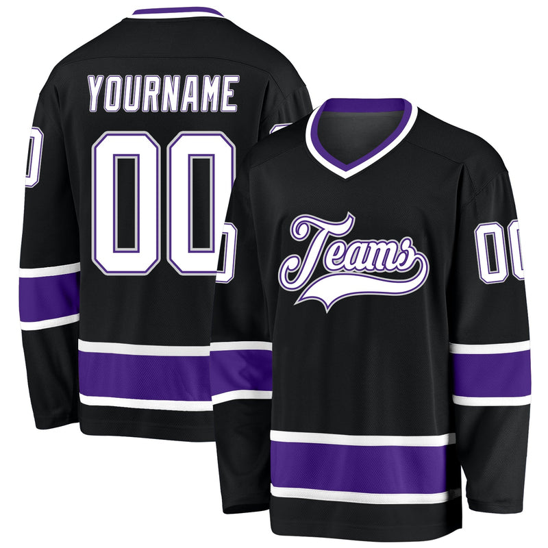 Custom Hockey Jersey - Black White-Purple