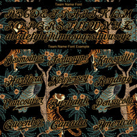 Custom Black Black-Old Gold 3D Pattern Design Tiger And Peacock Authentic Baseball Jersey