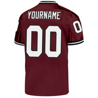 Custom Burgundy White-Black Mesh Authentic Throwback Football Jersey