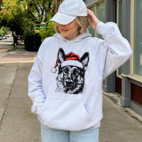 Festive Santa Hat Dog Sweatshirt, German Shepherd Hoodie, Christmas Pet Lover Hoodie, Holiday Puppy Graphic Pullover