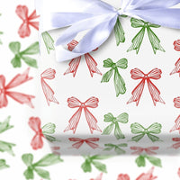 Red and Green Bow Gift Wrap Roll, Hand Drawn Christmas Bows Wrapping Paper, Festive Holiday Wrapping Paper, Xmas Gift Wrapping Paper Roll