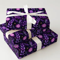 Celestial Floral Wrapping Paper, Purple Poinsettia Wrapping Paper, Dark Botanical Wrapping Paper, Elegant Christmas Gift Wrap