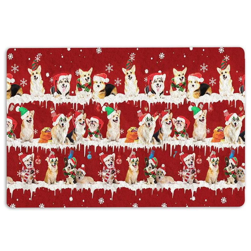 Snowflake Tree Holiday Welcome Mat, Corgi Christmas Doormat, Winter Dog Door Mat, Festive Front Porch Mat, Corgi Lover Xmas Present