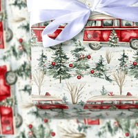 Vintage Camper Holiday Gift Wrap, Red Camper Van Christmas Wrapping Paper, Snowy Winter Wonderland Wrapping Paper, Festive Xmas Gift Wrap