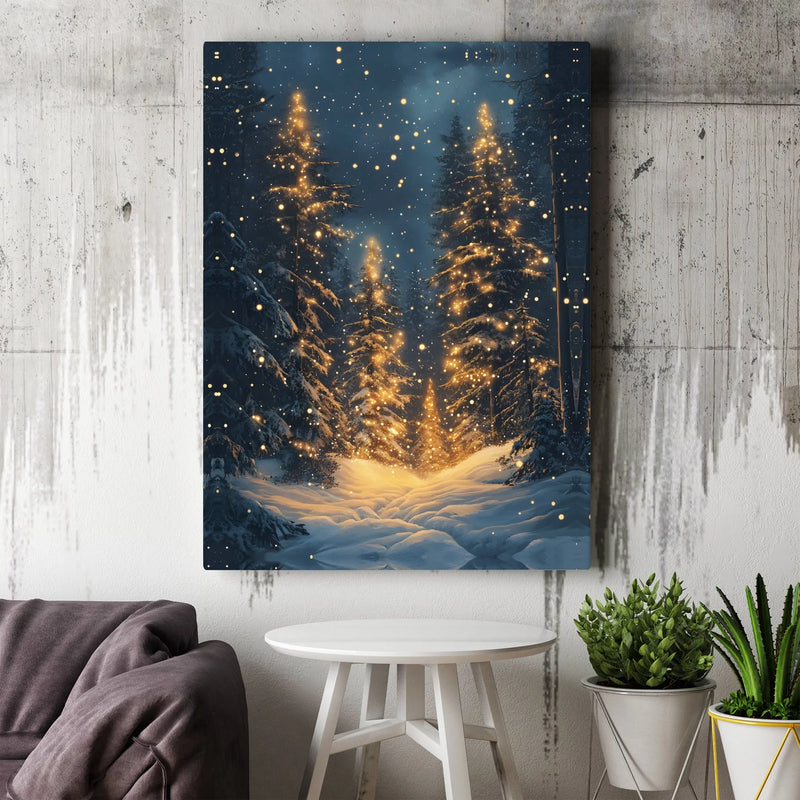 Glowing Christmas Tree Poster, Winter Forest Canvas Wall Art, Night Landscape Canvas Print, Holiday Decor Art Printable Digital Download
