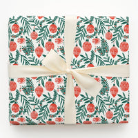 Holly and Pine Foliage Gift Wrap, Christmas Ornament Wrapping Paper, Red Berry Holiday Wrapping Paper, Classic Xmas Gift Wrap Roll