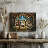 Christmas Manger Bethlehem Star Oil Painting Canvas Art, Holy Nativity Scene Canvas, Christian Religious Print, Xmas Home Wall Decor