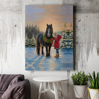Girl with Horse in Winter Snow Canvas, Christmas Horse Canvas Wall Art, Holiday Farmhouse Wall Decor, Rustic Equestrian Canvas Print Present