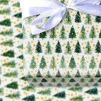 Green Pine Trees Gift Wrap, Watercolor Christmas Tree Wrapping Paper, Gold Dots Holiday Wrapping Paper, Winter Seasonal Present Paper