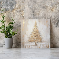 Impasto Gold Palette Knife Holiday Print, Golden Christmas Tree Square Canvas Wall Art, Elegant Xmas Canvas Poster, Seasonal Decor