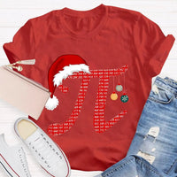 Humorous Math Holiday Graphic Tee, Pi Symbol Santa Hat Christmas T-Shirt, Festive STEM Christmas Shirt, Math Teacher Student Present