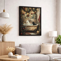 Holiday Bathtub Scene Poster, Ghost and Black Cat Christmas Canvas Wall Art, Spooky Festive Cat Decor, Digital Download