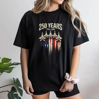 America 250 Years T-Shirt | Vintage Fighter Jet American Flag Graphic | Premium Cotton | Collector's 4th of July Gift for Patriots