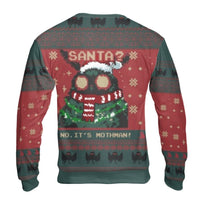 Santa Cryptid Holiday Sweater, Mothman Ugly Christmas Sweater, Humorous Folklore Ugly Sweater, Retro Spooky Xmas Graphic Crewneck Sweatshirt