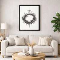 Botanical Line Sketch Canvas Print, Christmas Wreath Canvas Wall Art, Minimalist Holiday Canvas, Winter Wreath Wall Decor, Xmas Home Present