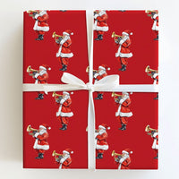 Red Musical Christmas Gift Wrap, Santa Playing Trumpet Wrapping Paper, Vintage Santa Claus Wrapping Paper, Holiday Present Wrapping Paper