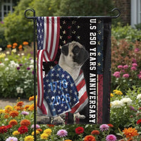 Pug Garden Flag | US 250 Years Anniversary American Flag Patriotic Design | Premium Weather-Resistant Polyester | Gift for Dog Lovers