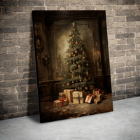 Old World Christmas Canvas Art, Vintage Christmas Tree Wall Art Digital Download, Rustic Holiday Tree Painting, Printable Christmas Print