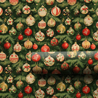 Retro Ornament Gift Wrap, Vintage Bauble Christmas Wrapping Paper, Traditional Evergreen Wrapping Paper, Holiday Tree Wrapping Paper Roll