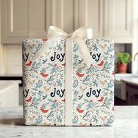 Festive Holly Berry Gift Wrap, Winter Bird Joy Christmas Wrapping Paper, Botanical Xmas Wrapping Paper