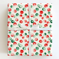 Watercolor Holiday Gift Wrap Roll, Red and Green Polka Dot Christmas Wrapping Paper, Abstract Dot Present Paper, Festive Xmas Wrapping Paper