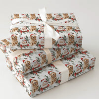 Watercolor Holiday Dog Gift Wrap Paper, Golden Retriever Santa Christmas Wrapping Paper, Xmas Present Paper, Dog Lover Wrapping Paper