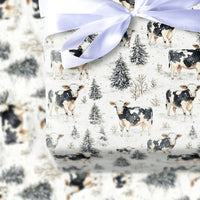 Winter Forest Cow Gift Wrap, Watercolor Cow Wrapping Paper, Rustic Farmhouse Christmas Wrapping Paper, Country Holiday Animal Present Paper