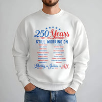 250 Years America Sweatshirt | Liberty and Justice Patriotic Typography Design | Soft Cotton Poly Blend | Gift for History Buffs