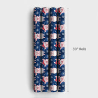 Santa Hat Piggy Holiday Gift Wrap, Adorable Christmas Pig Wrapping Paper, Whimsical Animal Present Wrap, Navy Winter Packaging Paper