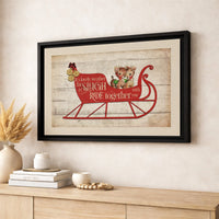 Sleigh Ride Holiday Wall Art, Vintage Christmas Reindeer Canvas, Rustic Xmas Canvas Print, Winter Season Wall Decor, Festive Holiday Present