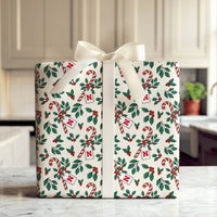 Candy Cane Holly Gift Wrap, Initial N Christmas Wrapping Paper, Letter N Holiday Wrapping Paper, Festive Monogram Gift Wrapping Paper