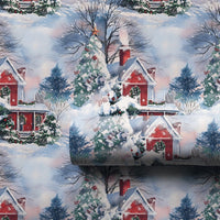 Winter Wonderland Gift Wrap, Snowy Red House Christmas Wrapping Paper, Comfy Cabin Holiday Wrapping Paper, Festive Scenic Gift Wrap Roll