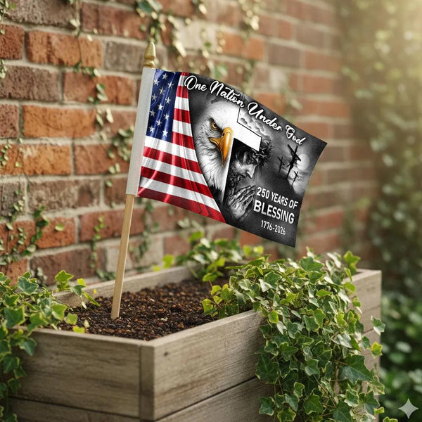 One Nation Under God Garden Flag | 250 Years of Blessings America 1776-2026 | Double-Sided Polyester | Patriotic Yard Decor Gift
