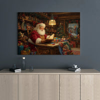 Nostalgic Christmas Canvas Print, Vintage Santa Claus Canvas Wall Art, Santa Workshop Wall Art, Holiday Canvas Decor, Xmas Present