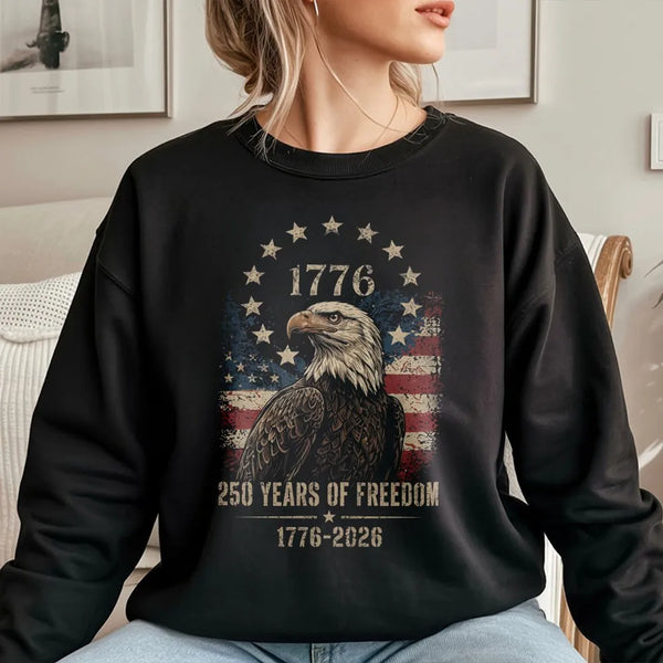 1776 Eagle Sweatshirt | 250 Years of Freedom Vintage Americana Art | Premium Cotton Polyester Blend | Patriotic Gift for History Lovers