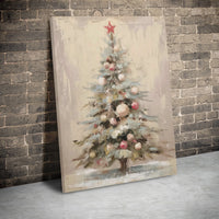 Red Star Ornaments Winter Poster, Painterly Christmas Tree Canvas Wall Art, Neutral Holiday Home Decor, Printable Digital Download Present