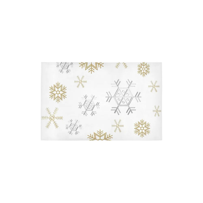 Silver Gold White Christmas Runner Rug, Snowflake Holiday Runner Rug, Winter Hallway Runner Rug, Non Slip Kitchen Entryway Runner Rug