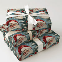 Christmas Tree Gift Wrap, Vintage Santa Wrapping Paper, Nostalgic Holiday Wrapping Paper, Retro Xmas Paper, Winter Gift Wrap Roll
