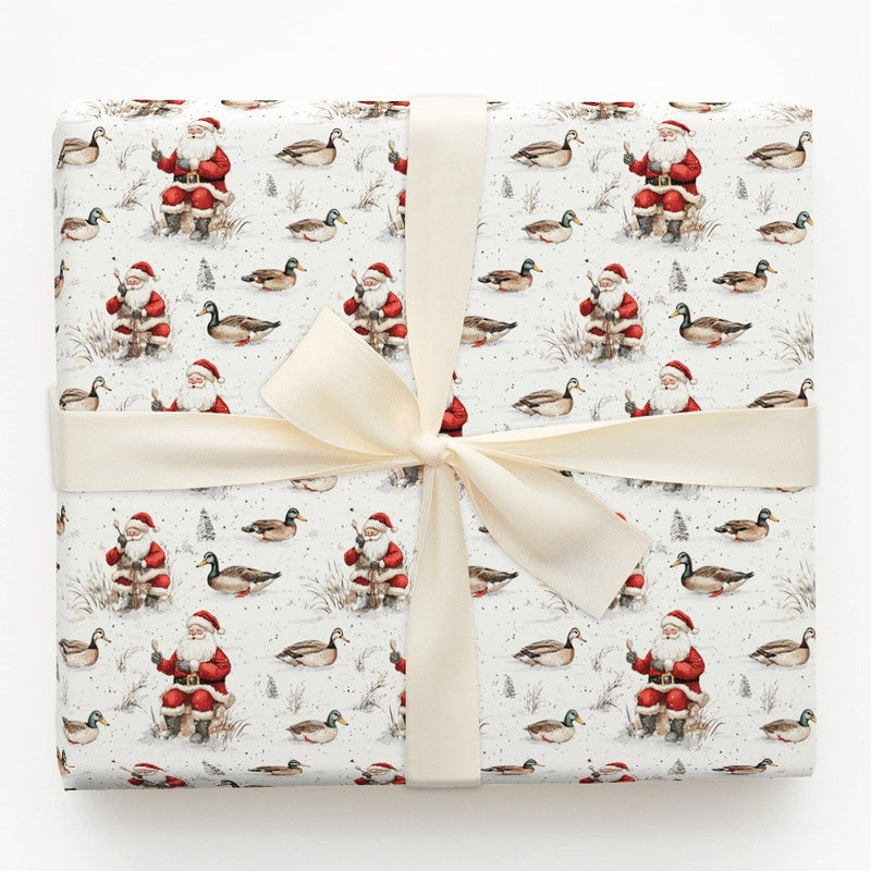 Mallard Duck Christmas Gift Wrap, Duck Hunting Santa Wrapping Paper, Winter Hunter Shotgun Wrapping Paper, Rustic Outdoor Gift Wrap Roll