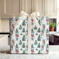 Snowy Pine Dog Wrapping Paper, White Labrador Christmas Wrapping Paper, Winter Holiday Puppy Wrapping Paper
