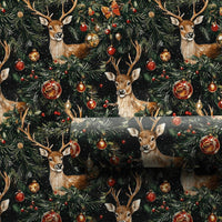 Rustic Pine Reindeer Gift Wrap, Vintage Reindeer Wrapping Paper, Dark Christmas Ornament Paper Roll, Elegant Winter Reindeer Gift Wrap