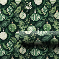 Green White Christmas Gift Wrap, Botanical Ornament Wrapping Paper, Winter Foliage Wrapping Paper, Xmas Pine Paper, Festive Gift Wrap