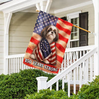 Shih Tzu Garden Flag | 250 Years Strong Patriotic Design | Double-Sided Weather-Resistant Polyester | Dog Lover Gift