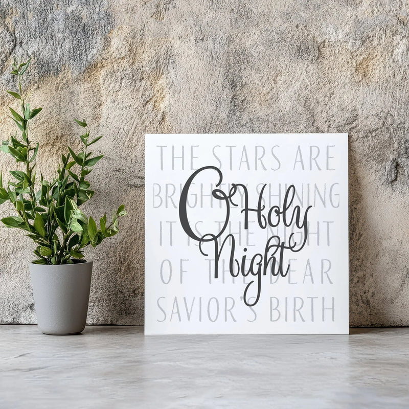 Christmas Hymn Lyrics Wall Art, O Holy Night Calligraphy Canvas, Square Holiday Canvas Print, Religious Printable Xmas Present