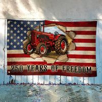 Red Tractor American Flag | 250 Years of Freedom Patriotic House Flag | Weather-Resistant Polyester | Farmer Gift