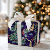 Jazz Music Holiday Gift Wrap, Saxophone Christmas Wrapping Paper, Musician Instrument Gift Wrap, Festive Pine Berry Gift Wrapping Paper