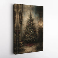 Rustic Holiday Canvas Print, Vintage Christmas Tree Canvas Wall Art, Moody Pine Tree Wall Decor, Festive Christmas Canvas, Holiday Present