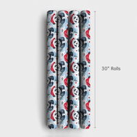 Watercolor Santa Hat Panda Gift Wrap, Christmas Panda Wrapping Paper, Adorable Panda Holiday Wrapping Paper, Winter Gift Wrap Roll